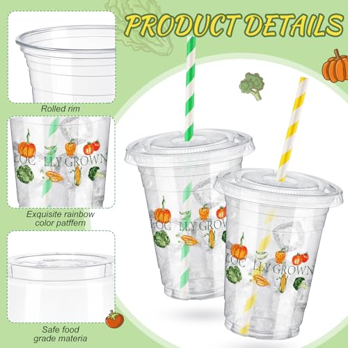 Locally Grown 12 oz Party Cups with Lids & Straws - Green Variation
