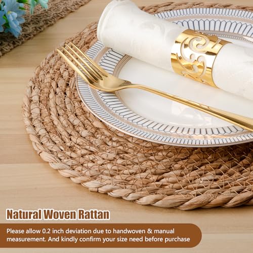 Natural Woven Placemats Set of 4 - 12 Inch Round Boho Rattan Water Hyacinth