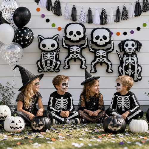 Halloween Skeleton Balloon Set Black White - 4 Pcs Spooky Party Decorations