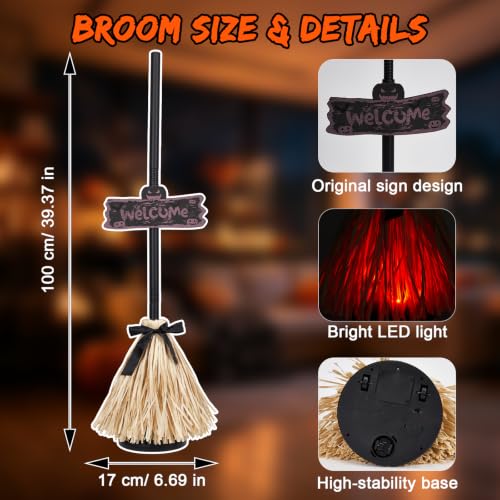 Animated Halloween Moving Witches Broomstick Decor - Spooky Sound & Red Light, Indoor 39"