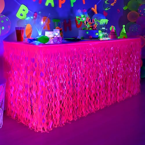 Glow in The Dark Neon Party Table Skirts - 2 Pack Large Wavy Fringe Decorations