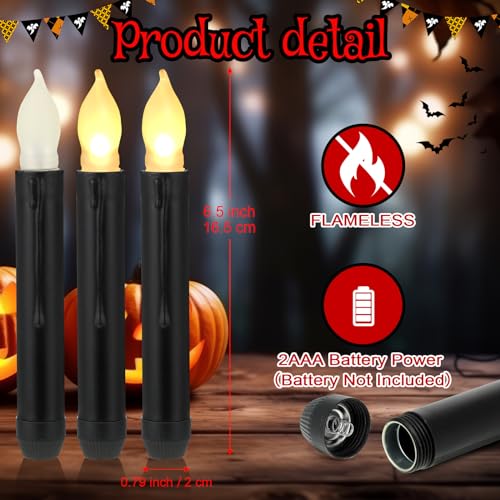 Flameless LED Taper Candles Black Warm White Light 108 Pieces Safe Home Decor