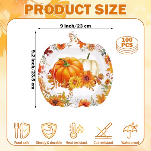 Kochorie 100-Pack 9-Inch Pumpkin-Shaped Thanksgiving Plates - Bulk Fall Tableware