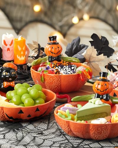 Orange Ceramic Halloween Pumpkin Candy Bowl 6.5 Inch 28 Oz - Whimsical Halloween Decor