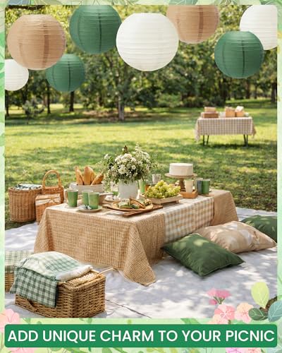 48 Pcs Dark Green Paper Lanterns Party Decorations - Round, Reusable, 4 Sizes
