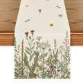 Antique Herbs and Wild Flowers Table Runner 13x90 Inch Off White Summer Fall Decor