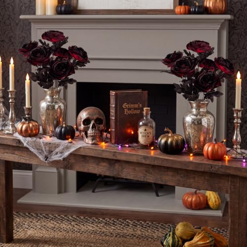 Burgundy Artificial Roses Bouquet Gothic Halloween Decor - Set of 2