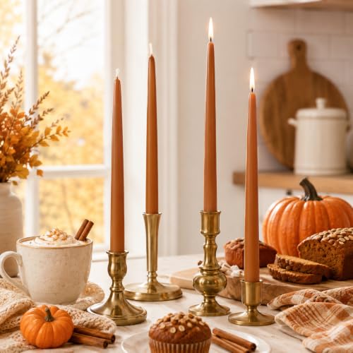 Pumpkin Scented Taper Candles - Orange 10 Inch Long Candlesticks, 4PCS - Fall Decor
