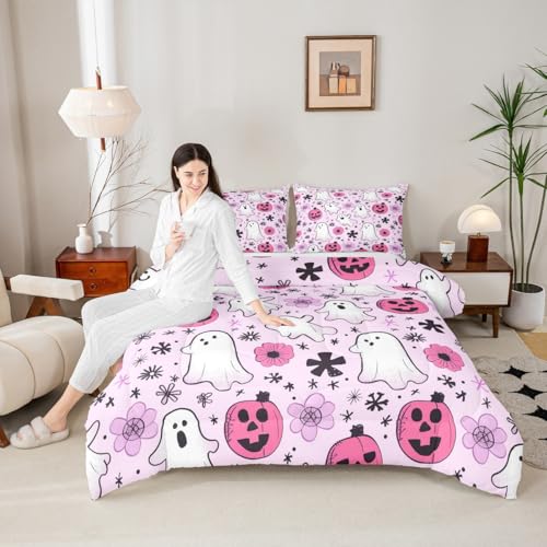 Kids Halloween Comforter Set Queen Size Coral Pink Bedding for Boys Girls