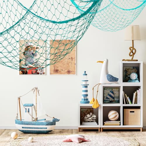 Blue 4PCS Fish Net Decorations Cotton Nautical Wall Hangings for Ocean Theme Party