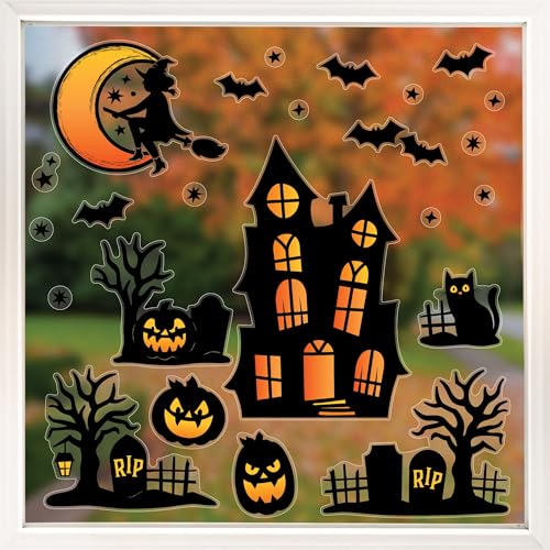 Halloween Haunted House Window Clings - Reusable Static Decals for Kids & Home Decor