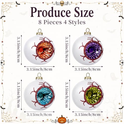 Halloween Glass Eyeball Ornaments Set of 8 - Reflector & Glitter Accents