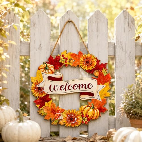 Fall Welcome Door Sign - Fall Wreath Pumpkin Thanksgiving Front Door Sign - FallWelcome