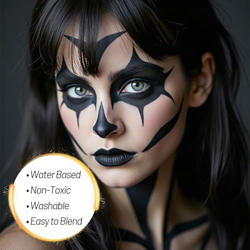 Black Water-Based Face Body Paint for Halloween Cosplay & Theatrical Makeup - 70ml - Non-Toxic