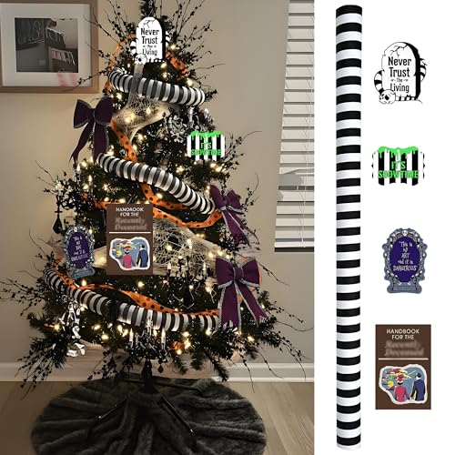 95 Inch Sandworm Tree Ornament Decorations with Warning Cards - White Black Variation