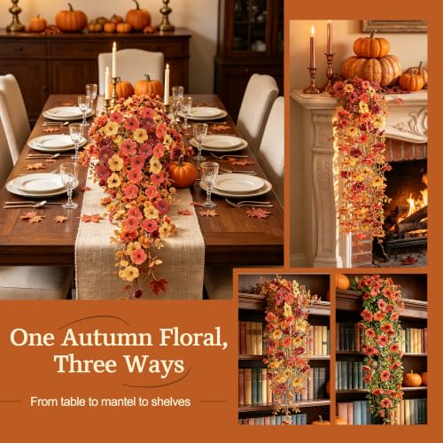 Autumn Artificial Flowers Set - Sunset, Dark Red & Dark Yellow Faux Silk Mums - 2PCS