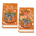 Pumpkin Fall Kitchen Towels Set of 2 - Black Ribbon Autumn Decor