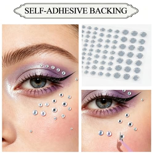 Self Adhesive Face Gems Tattoo Stickers 648pcs Clear Rhinestones for Makeup & DIY