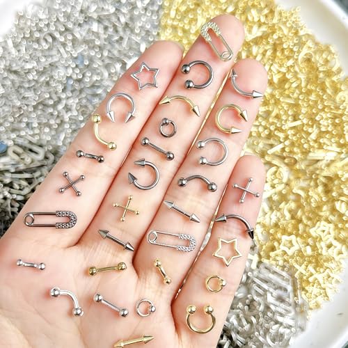 Gray 80 Pcs Piercing Nail Charms Set - 3D Gold Silver Alloy Goth Punk Nail Art