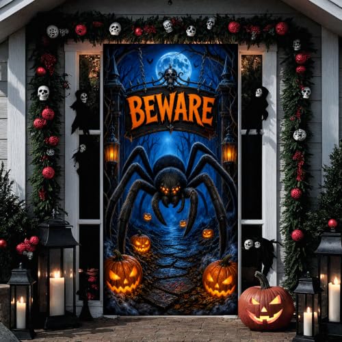Halloween Door Cover Banner with Spider Web Pumpkin Haunted House Decor