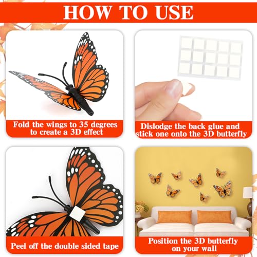 Monarch Butterfly Decorations - 24PCS 3D Fake Butterflies for Crafts, Halloween, Weddings & Home Decor - Style A