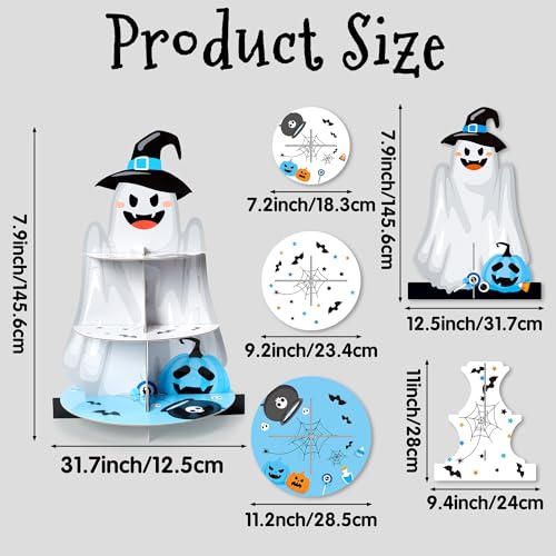 Blue Little Boo Halloween 3-Tier Cupcake Stand Dessert Holder Pastry Platter