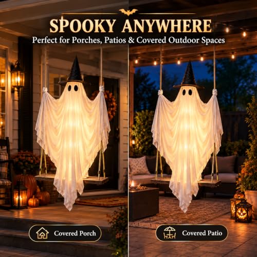 5FT Outdoor Swirling Ghost Halloween Decor with Hat & Remote Control - Sibling Variation 2