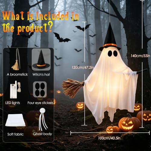 Halloween Ghost and Witch Hanging LED Decoration - 55 Inch Outdoor Yard Decor