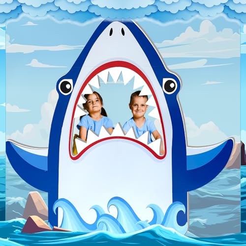 4 Ft Shark Theme Party Photo Backdrop - Shark Cutout Photo Booth - 47 Inch