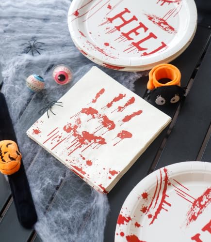Halloween Party Plates and Napkins Set - Horror Theme Disposable Dinnerware for 24 Guests