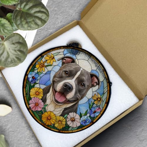 Staffordshire Bull Terrier Stained Glass Window Hanging - Color25 - 7.9 Inch