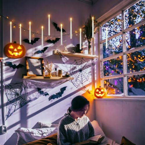 White Floating Candles with Wand - 10.8 Inch LED Set for Halloween & Party Decor - Leejec 10Pcs