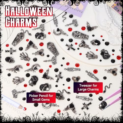 Halloween Ghost & Skull Nail Art Charms - 12pcs 3D Gothic Nail Decorations