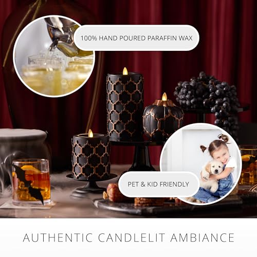 Flickering Flameless LED Candle with Timer - Black Gothic Pillar Light