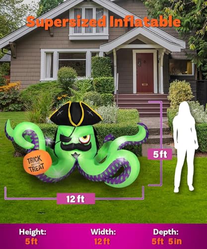 12FT Pirate Octopus Inflatable Halloween Yard Decoration with Lights - Outdoor Display
