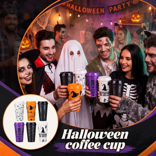 Halloween Witch Themed Coffee Cups - 16 oz, 12 Pack with Lids - Ghost Variation