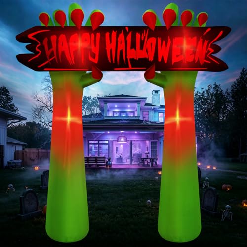 Halloween Inflatable Archway with Ghost Hand & Banner - 8FT Tall Outdoor Decoration - Variation of This Listing