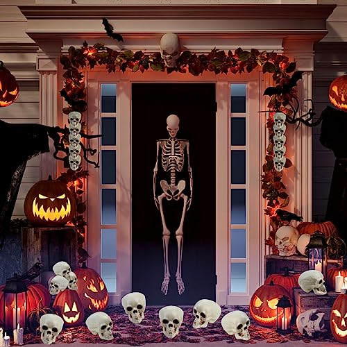Halloween Skull Heads Decor - 8 Pieces Plastic Realistic Human Skeletons - 1.8 x 2 x 2.4 Inches