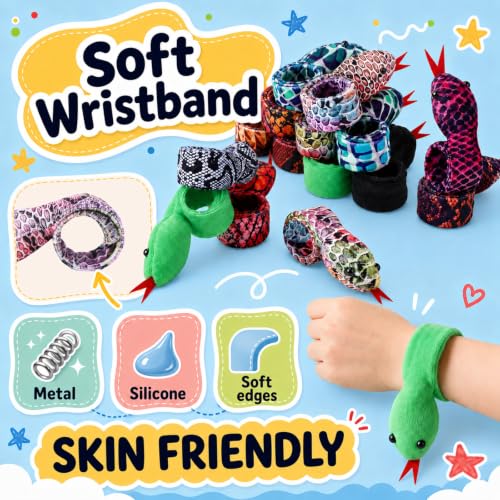 Lewtemi 60 Pcs Halloween Snake Slap Bracelets for Kids, Realistic Snake Snap Bracelets - Party Favors & Costume Accessory