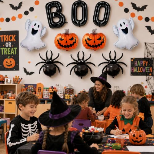 Halloween Foil Balloons Set - Ghost, Pumpkin, Spider, Boo Letters - 10 pcs
