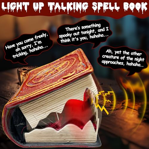 Sound & Motion Activated Halloween Spell Book Decor - Animated Light-Up Prop