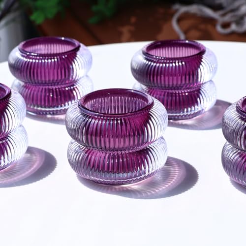 Purple Votive Candle Holders Set of 6 - Tealight Holders for Halloween & Home Decor - Variation of Purple / 6