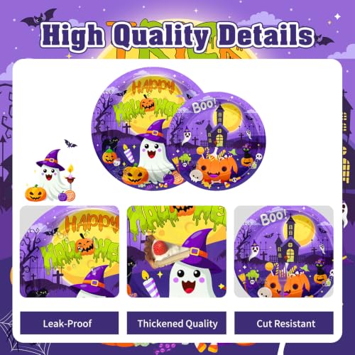 Halloween Party Plates and Napkins Set - Disposable Pumpkin Ghost Theme - 96pcs