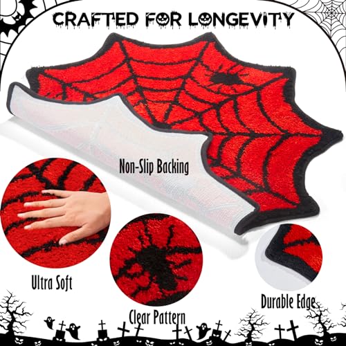Halloween Red Spider Web Bath Mat for Bathroom Safety and Decor