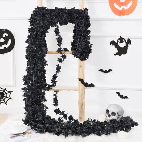 Black 12Pcs 8.2Ft Artificial Rose Vine Garland for Wedding & Home Decor