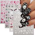 Halloween 5D Nail Art Stickers Set - Pink Embossed Self-Adhesive Decals with Skull Ghost Pumpkin for DIY Manicure 5D Halloween Variation