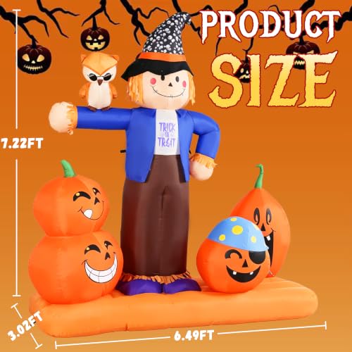 Giant Halloween Inflatable Scarecrow with Pumpkins and Owl - Outdoor Yard Decor