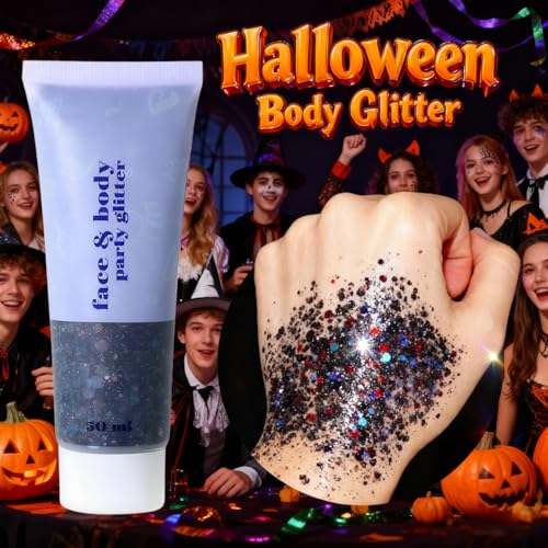 Black Glitter Gel for Face Body Hair Nails - Holographic Mermaid Sequins & Waterproof, Variation: Black