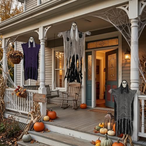 3PCS Halloween Hanging Ghosts Skeleton Decor for Indoor Outdoor Spooky Scene