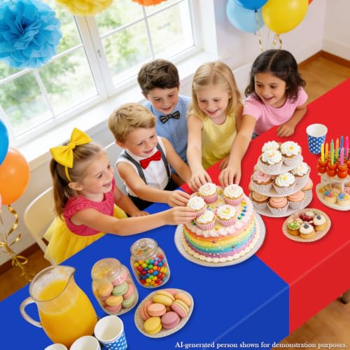 Carnival Party Tablecloths 4-Pack 51x87 Inch Plastic Disposable Rectangular Table Covers for Kids Birthday and Carnival Decorations